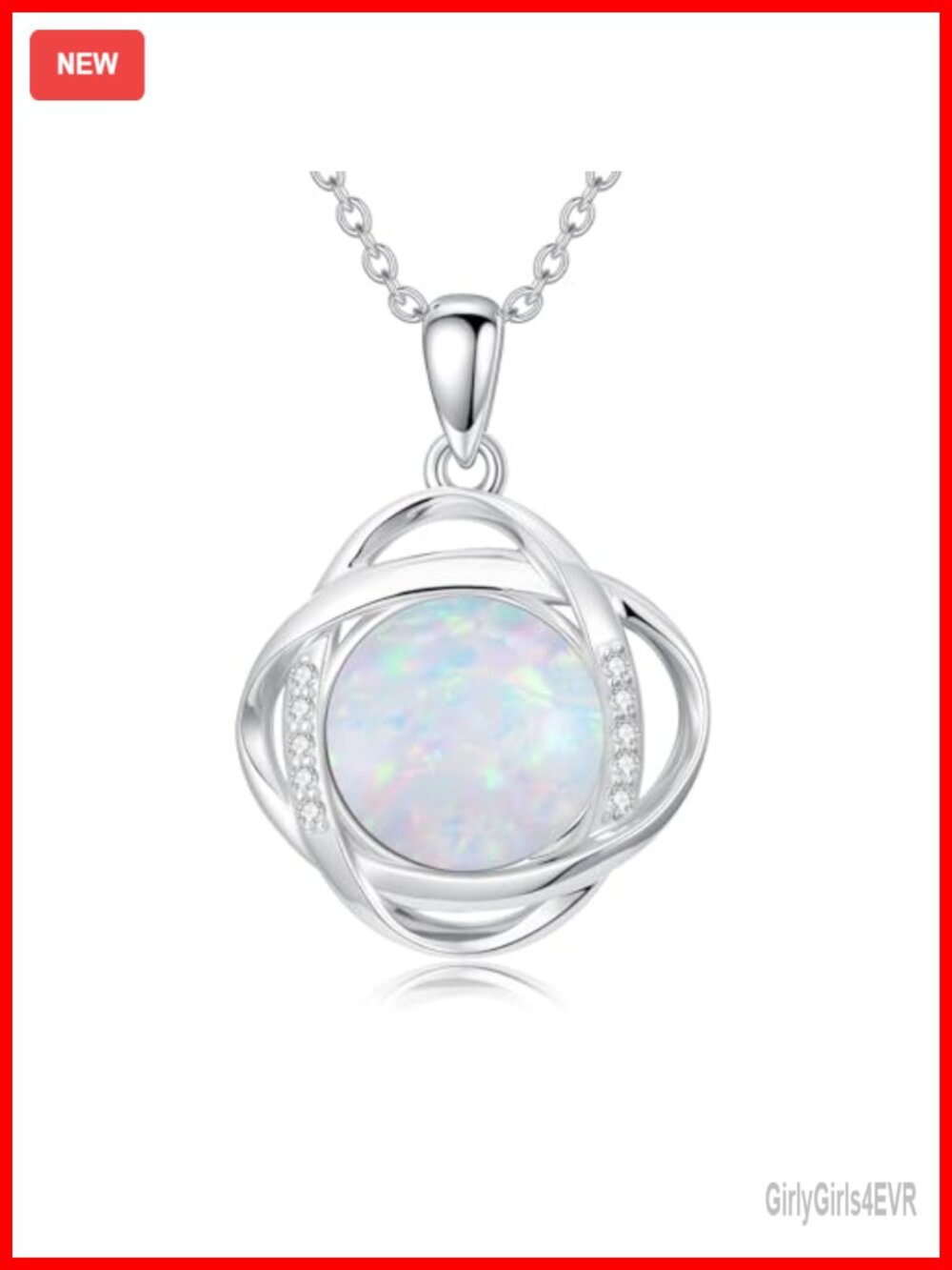 Opal Diamond Necklace 925 Sterling Silver Round October Birthstone Pendant